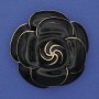 Flower Brooch, Black Enamel, Golden Metal, 45mm+
