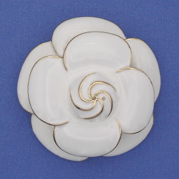 Flower Brooch white enamel golden metal 45mm+