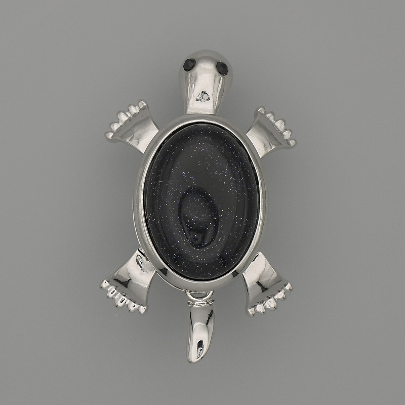 Brooch-Pendant Turtle Aventurine Night of Cairo 52x35mm ± moving parts Silver-tone metal