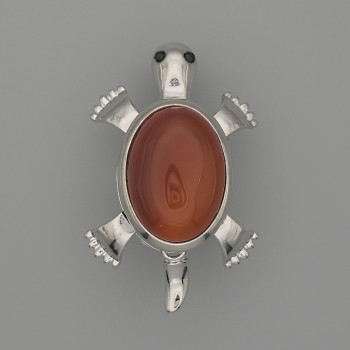 Brooch Pendant Turtle with Carnelian, 52x35 mm, ± movable parts, silvery metal