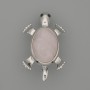 Turtle Brooch-Pendant with Pink Quartz, 52×35 mm ± movable parts, silver-toned metal