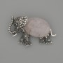 Elephant brooch pendant with pink quartz 45x27 mm +/- black inlays, silver-colored metal