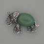 Elephant Jade Brooch Pendant, 45x27mm ± Black Crystals, Silvery Metal