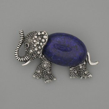 Brooch-Pendant Elephant with Lapis Lazuli 45×27 mm ± black srazi, silvery metal
