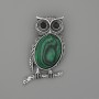 Brooch Pendant Owl Malachite 45×25 mm ± black srazi silver-tone metal