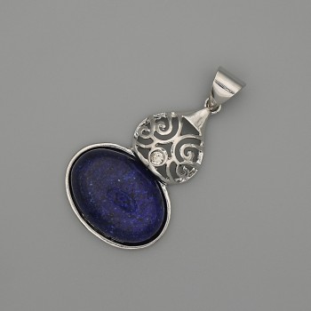 Lazurite Cabochon Pendant 50x28 mm - Silver-Tone Metal