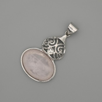 Rose Quartz Cabochon Pendant 50x28mm – Silver-Tone Metal
