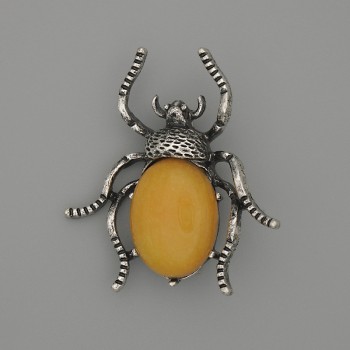 Beetle brooch-pendant with amber imitation, 44x37 mm, silvery metal