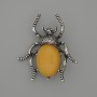 Beetle brooch-pendant with amber imitation, 44x37 mm, silvery metal