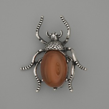 Beetle pendant brooch with carnelian, 44×37 mm, ± silver-colored metal
