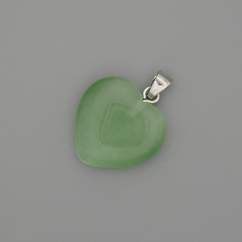 Heart Pendant in Light-Green Cat's Eye with Silvery Metal, Diameter 20×20 mm, Length 30 mm ±