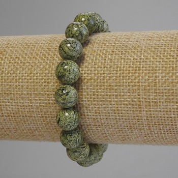 Serpentine bracelet with smooth round beads, 10mm diameter, 18cm length (stretch)