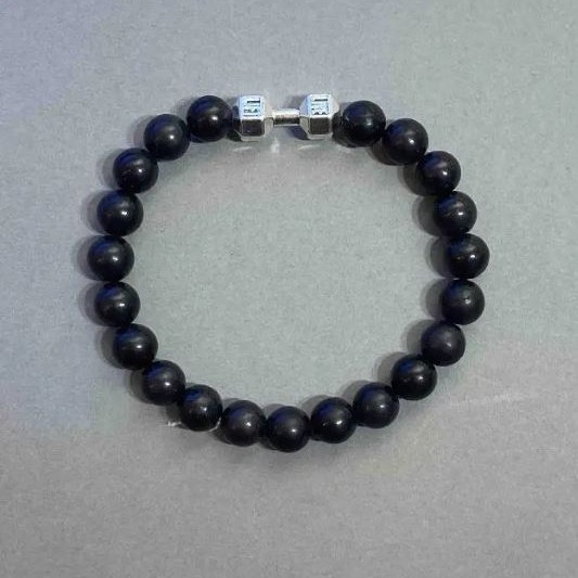 Shungite natural stone bracelet with smooth 8 mm beads + metal insert, length 18 cm ± stretch