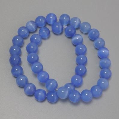 Azure Cat's Eye Beads, blue synthetic gemstone, smooth round bead, diameter 9.5 mm ± on a beading thread, length 36 cm+