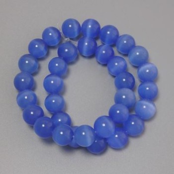 Azure Cat's Eye Beads, Smooth Round, 11.5 mm Diameter, on Thread, 36 cm Length