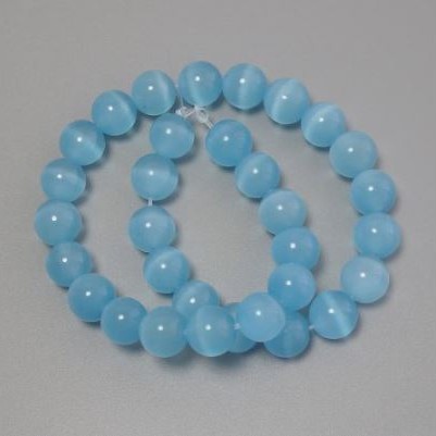 Blue Cat's Eye Beads, blue synthetic stone, smooth round bead, diameter 11.5 mm ± on thread, length 37 cm ±