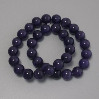 Cat's Eye Beads Violet - Synthetic Stone Smooth Bead, Diameter 11.5 mm, on Thread, Length 37 cm+