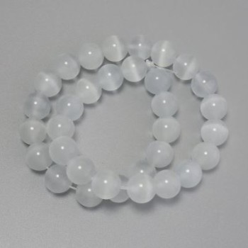 Gray Cat's Eye Beads of Smooth Synthetic Stone, Smooth Round Beads, 11 mm Diameter, on a Sturdy Monofilament, Length About 36 cm