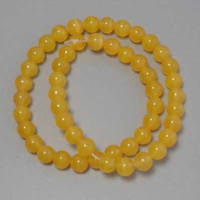 Orange Cat's Eye Beads, 8 mm, Synthetic Stone, Smooth Round Beads on Thread, 37 cm Length