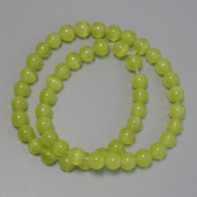 Cat's Eye Beads Olive Green 8mm Smooth Bead, on beading thread, 38 cm long