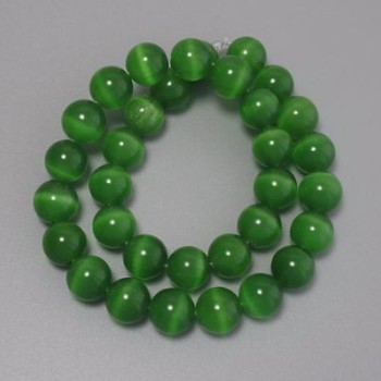 Cat's Eye green synthetic stone beads, smooth round beads, diameter 12 mm ± on thread, length 38 cm+