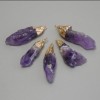 Pendant with raw amethyst, assorted sizes 11-19×37-45 mm, gold-toned metal