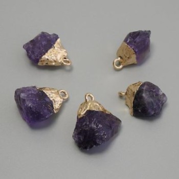 Pendant Raw Amethyst, Assorted Sizes 15-20×10-15 mm, Gold-Tone Metal