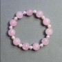 Bracelet Pink Quartz - Smooth Beads, 12mm diameter +/- and Imitation Pearls 6mm +/-, length 18cm +/- stretch