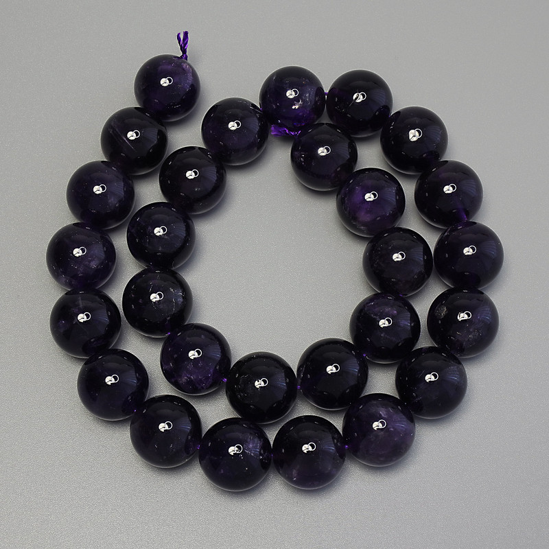 Amethyst Beads Smooth Ball, 14mm Diameter ± on Thread, Length 40cm ±