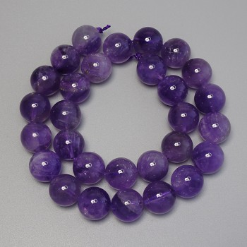 Amethyst Beads, Smooth Round Bead, Diameter about 14 mm, on Thread, Length about 40 cm
