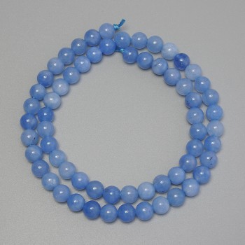 Aquamarine Beads - Smooth Round Bead, 6 mm Diameter, On a Thread, Length 38 cm+