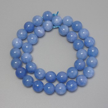 Aquamarine Beads Smooth Ball, 10mm Diameter ± on Thread, Length 38cm+