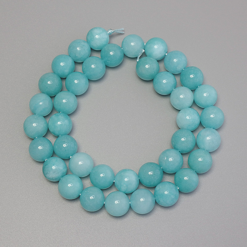Aquamarine Beads, Smooth Sphere, 10 mm Diameter ± on Thread, 38 cm Length ±