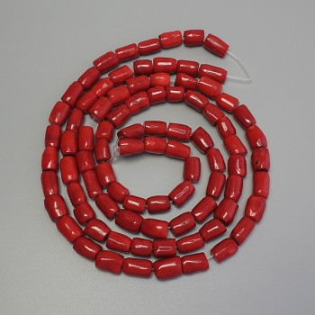 Red Coral Beads, Faceted, Diameter 12–22×8–10 mm ± on a thread, length about 120 cm
