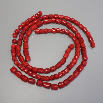 Red coral beads, faceted, 10–14×8–11 mm diameter, on thread, length 41 cm, assorted sizes