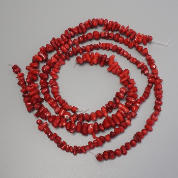 Red Coral Beads, Faceted Cut, Diameter 4–14×3–6 mm, on Thread, 40 cm, Assorted Sizes