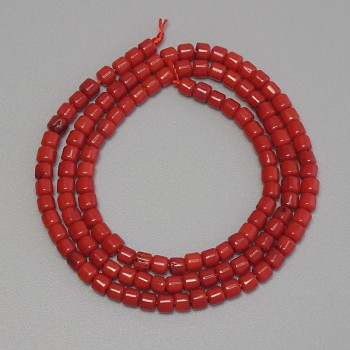 Red Coral Rondelle Beads - Washer-shaped, diameter 4x3 mm ± on thread, length 40 cm+