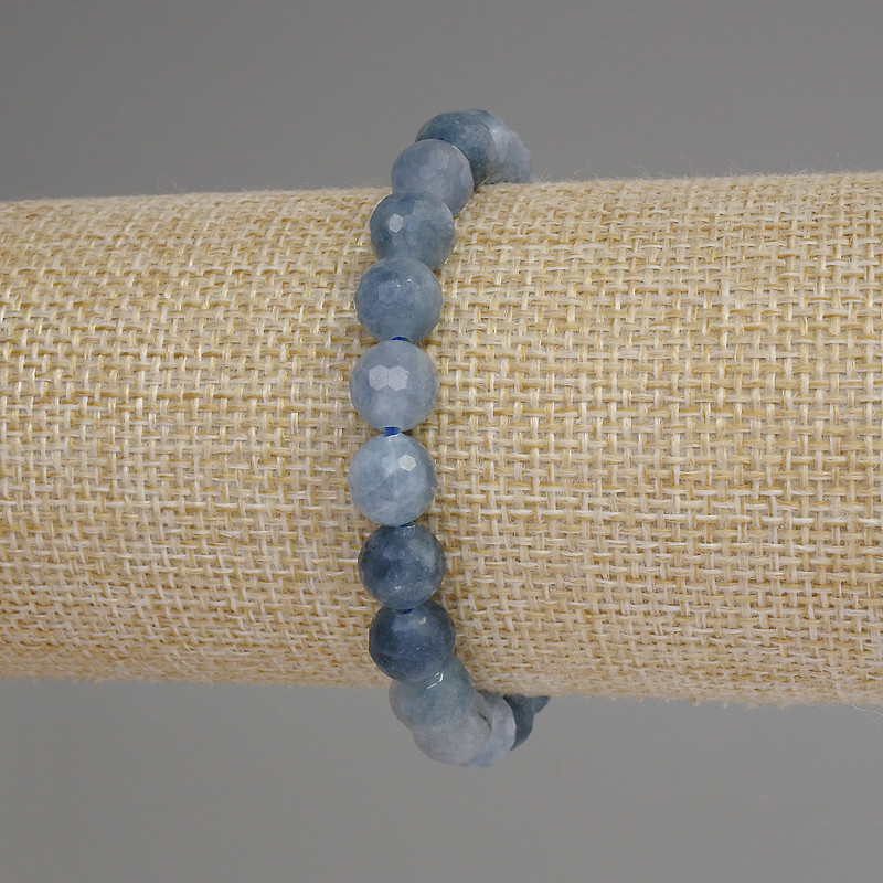 Aquamarine Bracelet with Faceted Bead 8mm, 18 cm Stretch