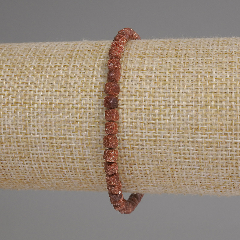 Aventurine Bracelet 'Golden Sand' Faceted Cubes, 4mm diameter, 18mm length, stretch