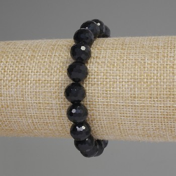 Black Tourmaline Bracelet with Faceted 10mm Beads, Stretch, Length 18mm