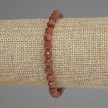 Aventurine Bracelet 'Golden Sand' with Faceted Bead, 6mm diameter, 18mm length, stretch