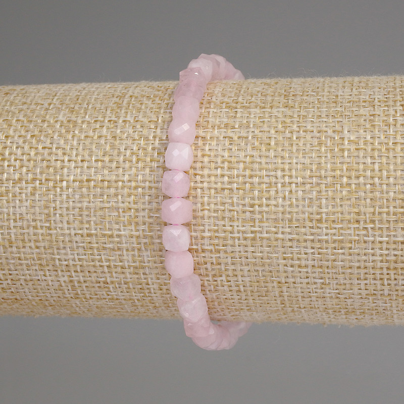 Pink Quartz Bracelet with Faceted Cubes, 5 mm Diameter, 18 mm Length ± Stretch
