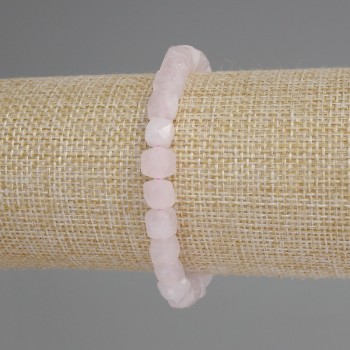 Pink Quartz Faceted Cube Bracelet, 8 mm diameter, 18 mm length, stretch