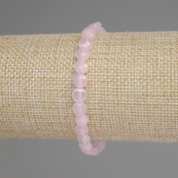Bracelet Pink Quartz Faceted Coin Beads, 6 mm Diameter, 18 mm Length, Elastic