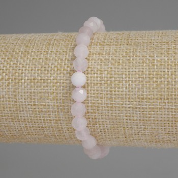 Pink Quartz Bracelet, Faceted Bead, 6 mm Diameter, 18 mm Length, Elastic