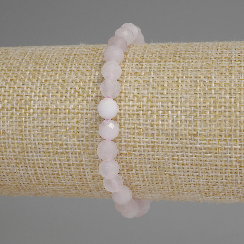 Pink Quartz Bracelet, Faceted Bead, 6 mm Diameter, 18 mm Length, Elastic