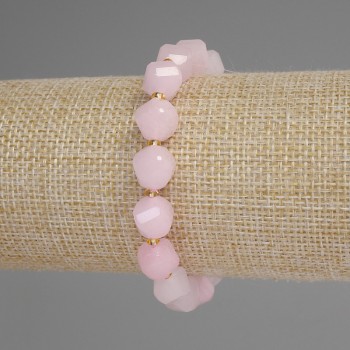 Pink Quartz Bracelet with Faceted Diamonds, 10×9 mm diameter ±, 3 mm beads ±, length 18 mm ±, stretch