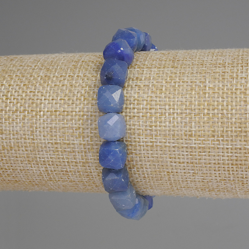 Blue Aventurine Bracelet, Faceted Cube, diameter 9mm ±, length 18mm ±, stretch