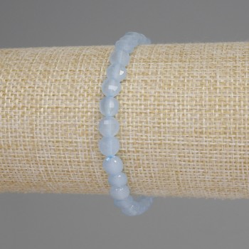 Aquamarine bracelet with faceted coin beads, 6mm diameter, 18mm length, stretch
