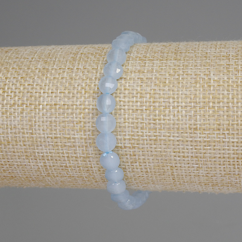Aquamarine bracelet with faceted coin beads, 6mm diameter, 18mm length, stretch